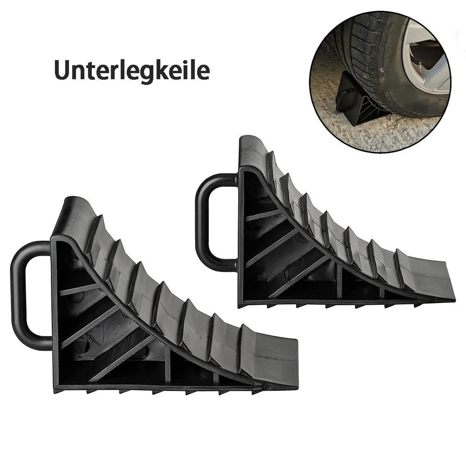 2 x Unterlegkeil mit Griff Hemmschuhe Bremskeile Anhänger PKW Stütze Radkeil - Bild 1 von 4