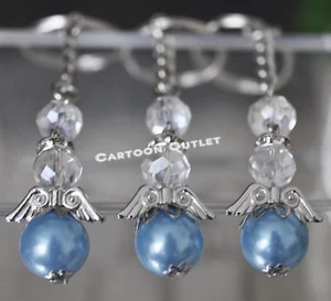 12 BAPTISM KEY CHAIN ANGEL Blue BEAD  BAUTIZO LLAVEROS RECUERDOS Party Favors - Picture 1 of 8