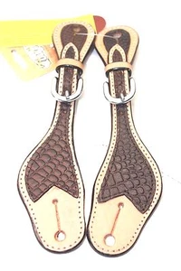 Tough 1 Ladies Size Light Oil Leather Spur Straps w/Dark Gator Print Overlay - Picture 1 of 1