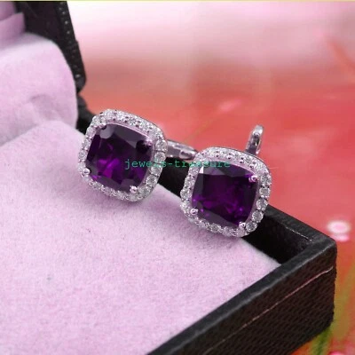 Gemas de amatista natural y circonita cúbica con gemelos de plata de ley 925 para hombre #54 Foto 1 de 4