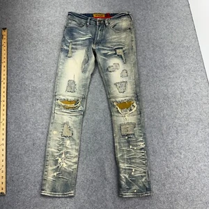 Makobi M1784 Distressed Skinny Jeans 30x30 fits 28" Light Wash Biker Moto Denim - Picture 1 of 11