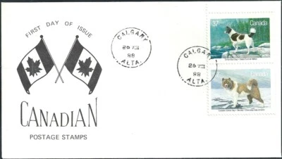 🍁Canada  #1219a Pair   "DOGS OF CANADA"    Brand New  1988 Special Event Cachet - Image 1 of 2