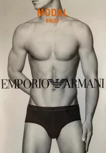 EMPORIO ARMANI Modal BRIEFS Men Large WHITE Exposed Elastic Modal/Spandex NIP - Picture 1 of 4