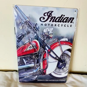 Indian Motorcycles Red Gray Retro Metal Tin Sign 8” X 12” Man Cave Bar Garage - Picture 1 of 2