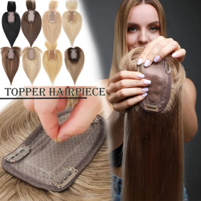 Ombre Topper Clip en Mujeres Toupee Pelo Remy Cabello Humano Grande Base Seda Pelucas Foto 1 de 4