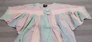 Vtg 70s Hippy Dress Rainbow Pink Sherbert Butterfly Cocoon Sleeves Gauzy Cotton - Picture 1 of 20
