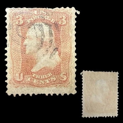 US SCOTT # 94 a 🖤 END ROLLER SPLIT GRILL F VARIETY ? 3 Cent 1867-68 Washington - Image 1 of 4