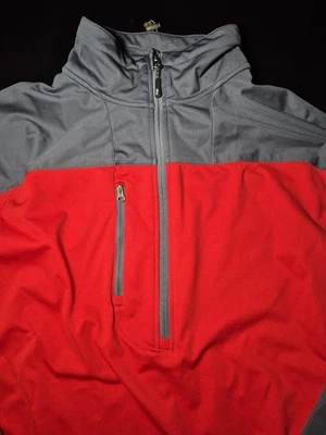 Mens Large Port Authority Lightweight 1/2 Zip Jacket Red And Gray - Image 1 of 4