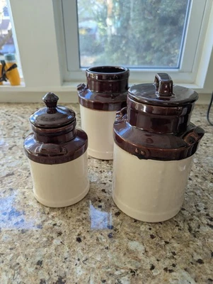 Juego de 3 botes McCoy vintage años 30 marrón y beige, tallas 6, 8, 8 sin astillas Foto 1 de 4