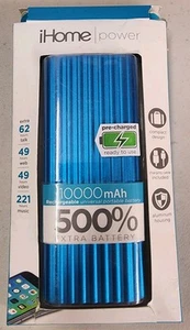 iHome 10000mAh Portable Battery Power Bank 500% Extra Juice Blue New - Picture 1 of 2