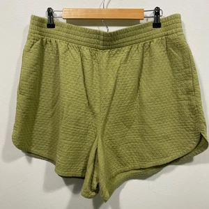 Madewell Pull-On Dolphin Quilted Shorts Lounge Comfy Elastic Waist Green Size L - Picture 1 of 12