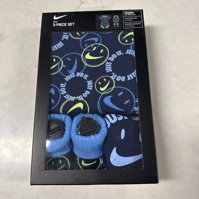 NEW 3 PIECE SET NIKE JORDAN NEW BORN 0-6 MONTHS HAT BOOTIS BODYSUIT  COTTON - Image 1 of 3