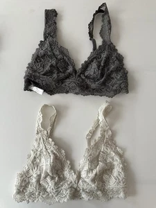 Undie Couture Halter Bralette White and Grey Lace No Underwire- Size Small - Picture 1 of 5