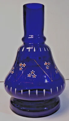 Jarrón cachimba vintage pintado a mano de vidrio azul cobalto sin firmar 7" de alto Foto 1 de 4