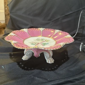 French Samson 19th Century Porcelain Footed Fruit Bowl Pink Gold Detail 9 In - Picture 1 of 13