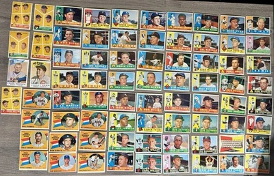Lote inicial de 75 tarjetas de béisbol Topps 1960 algunos novatos, error, todas en muy buen estado-excelente o mejor Foto 1 de 4