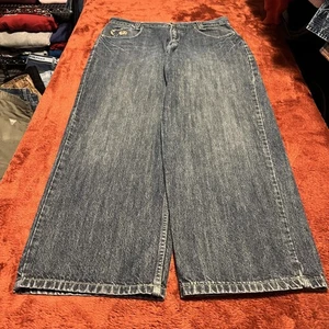 Mekka USA Jeans Herren 34x30 blau Baggy weites Bein bestickt Denim Y2K Streetwear - Bild 1 von 8