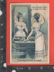 E776 Cooley Kork Korsett Trade Card J D Taitt Spencer MA Rose Frau im Spiegel - Bild 1 von 2