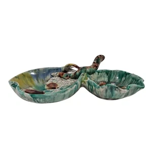 Vintage Geteiltes Blatt Handbemalt Schale Stiel Griff MCM Made In Italy - Bild 1 von 8