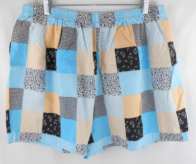 Pantalones cortos de salón con retazos para mujer talla 2X azul negro amarillo cintura elástica Foto 1 de 4