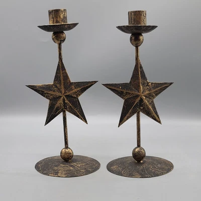 Rustic Metal Star Celestial Candle Holder Primitive Set Of 2 - Image 1 of 4