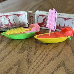 Vintage NOS Chinese Oriental Junk sailboat Hard Plastic In Box Toy X2 - Picture 1 of 10