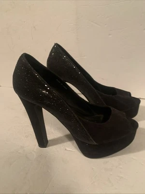 Forever 21 винтажный 90-х годов Y2K черный блестящий заглянуть носок платформе каблуки размер 7 - Изображение 1 из 4