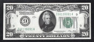 FR. 2050-I 1928 $20 FRN FEDERAL RESERVE NOTE MINNEAPOLIS, MN ABOUT UNCIRCULATED - Image 1 of 2
