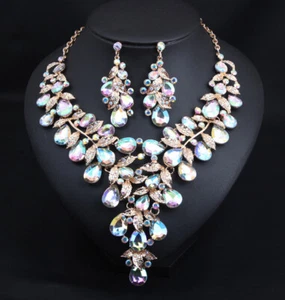 Moda Mujeres Cristal Collar Pendiente Conjunto de Joyería Boda Fiesta Accesorio Regalos - Imagen 1 de 43