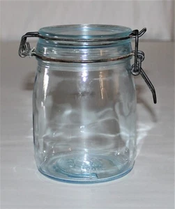 Vintage 3/4 L Blue Tinted Jar w/ Wire Bail & Lid "Not For Canning" - Picture 1 of 11
