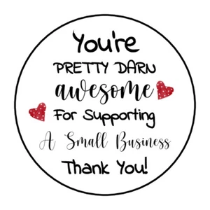 30 1.5" THANK YOU YOURE AWESOME FAVOR LABELS ROUND STICKERS ENVELOPE SEALS - Picture 1 of 1