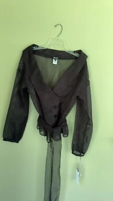 Blusa Worth preta fio tingido listra de organza envoltório participante tamanho G jaqueta nova com etiquetas - Imagem 1 de 4