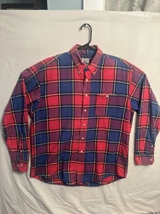 Vintage 90s Cambridge Classics L Shirt Men Long Sleeve Button Down Red Plaid 080 - Picture 1 of 8
