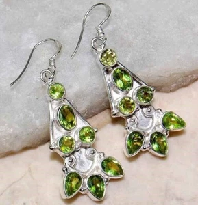 4CT Natural Peridot 925 Solid Genuine Sterling Silver Earrings Jewelry @B19-7 - Picture 1 of 1