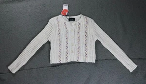 Cider Sweater Womens Small White Knit Cardigan Cropped Long Sleeve New - Picture 1 of 10