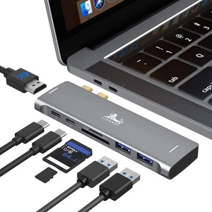 USB C Hub Adapter for MacBook Pro/Air 7-in-2 Multiport HDMI MacBook Accessories - Picture 1 of 9