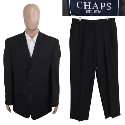 Chaps Ralph Lauren Two Piece Three Button Gray Blue Stripe Wool Suit 42L 36X32 - Image 1 of 4