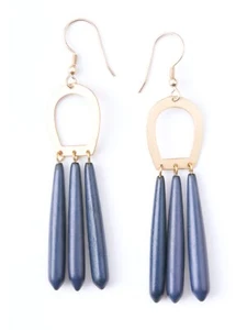 Pendientes colgantes Mata Traders Emperatriz Comercio Justo Reciclado Hueso Azul Hecho a Mano Boho - Imagen 1 de 10