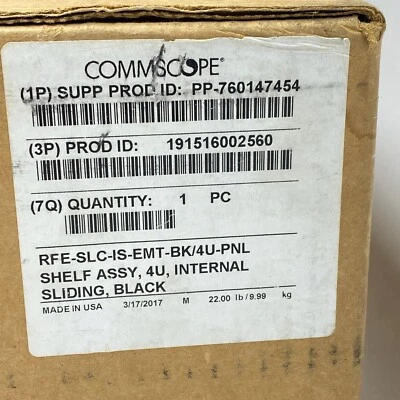 Commscope 760147454 RFE-SLC-IS-EMT-BK/4U-PNL 4U Internal Sliding Shelf, Black - Image 1 of 4