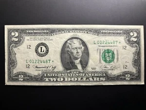 Billete de 2 dólares de Estados Unidos 1976 billete estrella raro número de serie bajo - Imagen 1 de 6