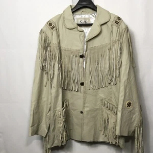 Vintage Scully Leather Fringe Beaded Aztec Navajo Native American Western SZ 52 - Picture 1 of 18