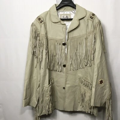 Vintage Scully Leather Fringe Beaded Aztec Navajo Native American Western SZ 52 - Image 1 of 4