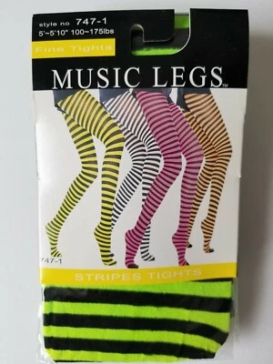 Nuevas Medias Music Legs 7471 Rayas Opacas Talla Única Púrpura Verde Neón/Rosa con Negro Foto 1 de 4