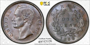 Sarawak Rajah Brooke copper 1 cent 1888 uncirculated PCGS MS63 BN - Picture 1 of 3