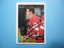 1987/88 O-PEE-CHEE NHL HOCKEY CARD #56 STEVE YZERMAN EX/NM AUTO AUTOGRAPH OPC