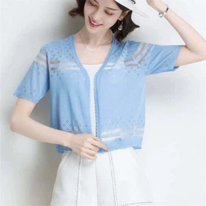 Women Floral Lace Bolero Crop Cardigan Shrug Shawl Hollow Open Front Summer - Picture 1 of 16