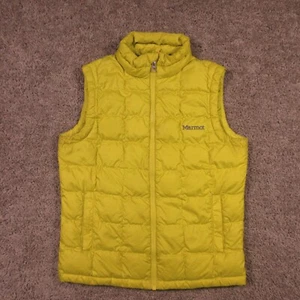 Marmot Down Puffer Vest Girl’s M Quilted Full Zip Neon Yellow Lightweight Warm - Picture 1 of 11