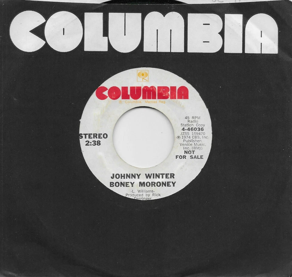JOHNNY WINTER  Boney Moroney  rare promo 45 from 1974 Foto 1 de 1