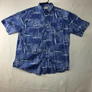Island Blue Nautical Fish & Sailboat Print Shirt Herren Gr. L Blau - Bild 1 von 11