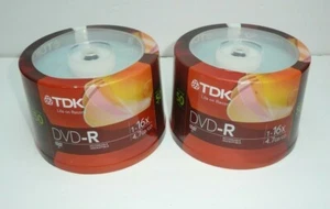 100 leere DVD-R insgesamt (x2 50 Packungen) TDK Rohling DVD-R 1-16x 4,7GB versiegelte Spindel - Bild 1 von 7